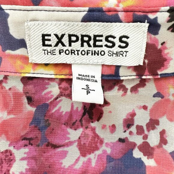 Express The Portofino Shirt Womens S Pink Floral Sheer Lightweight Long Sleeve - Picture 6 of 9